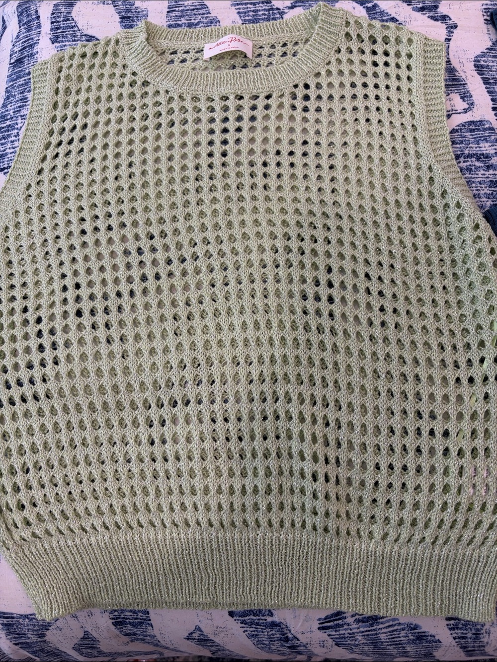 Open-Knit Sleeveless Sweater Vest in Sage Green